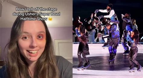 girl that fell off stage at super bowl|Funny story about roller skater who 'fell off stage during .